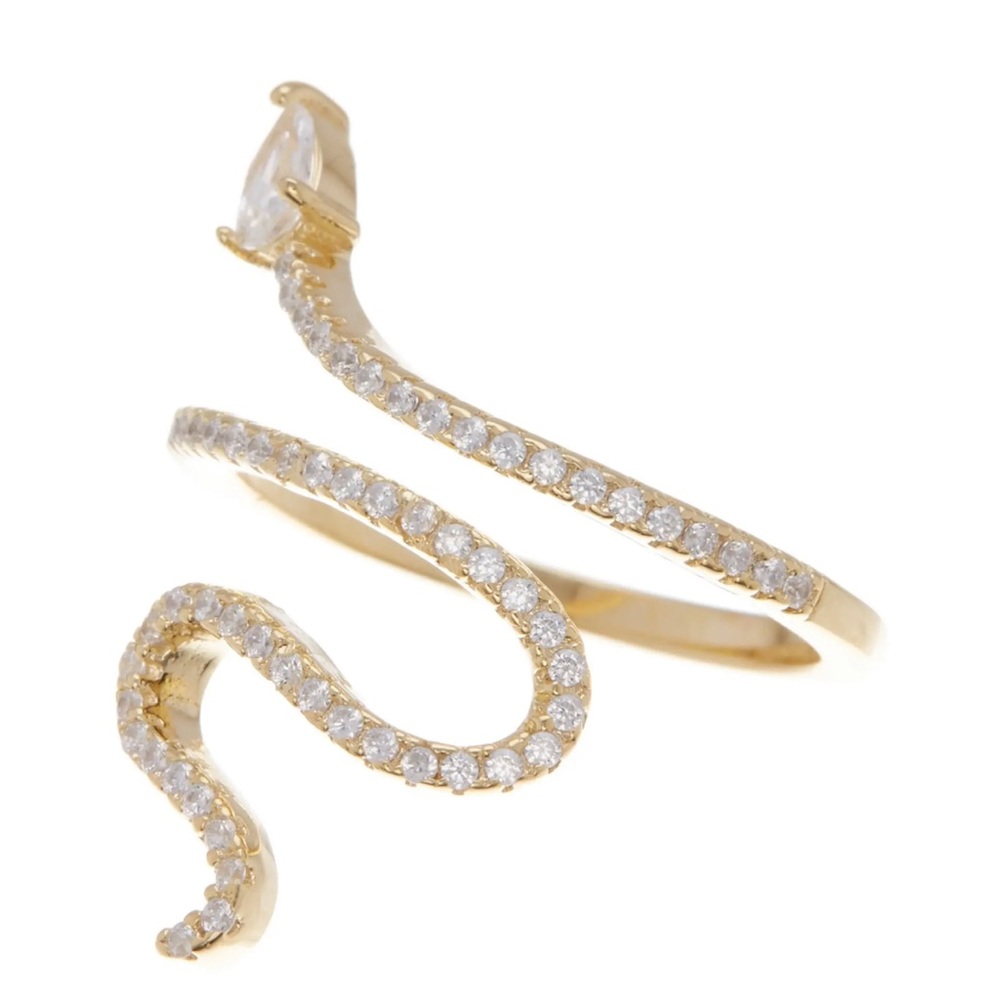 14K Gold Plated Swarovski Crystal Accented Winding Snake Ring / New